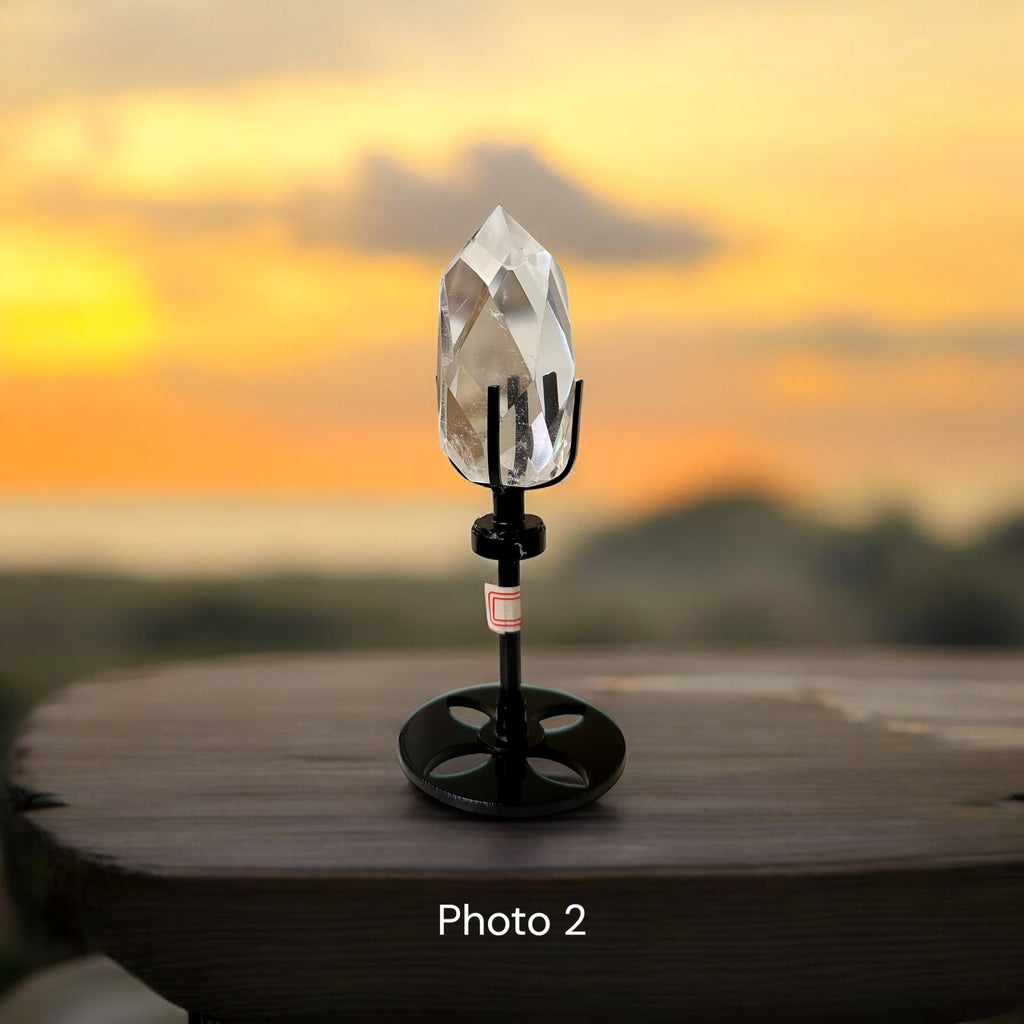Crystalline Transmitter (Multi Faceted Brazil Clear Quartz On Stand)Pre-coded & Activated