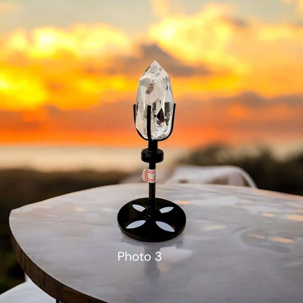 Crystalline Transmitter (Multi Faceted Brazil Clear Quartz On Stand)Pre-coded & Activated