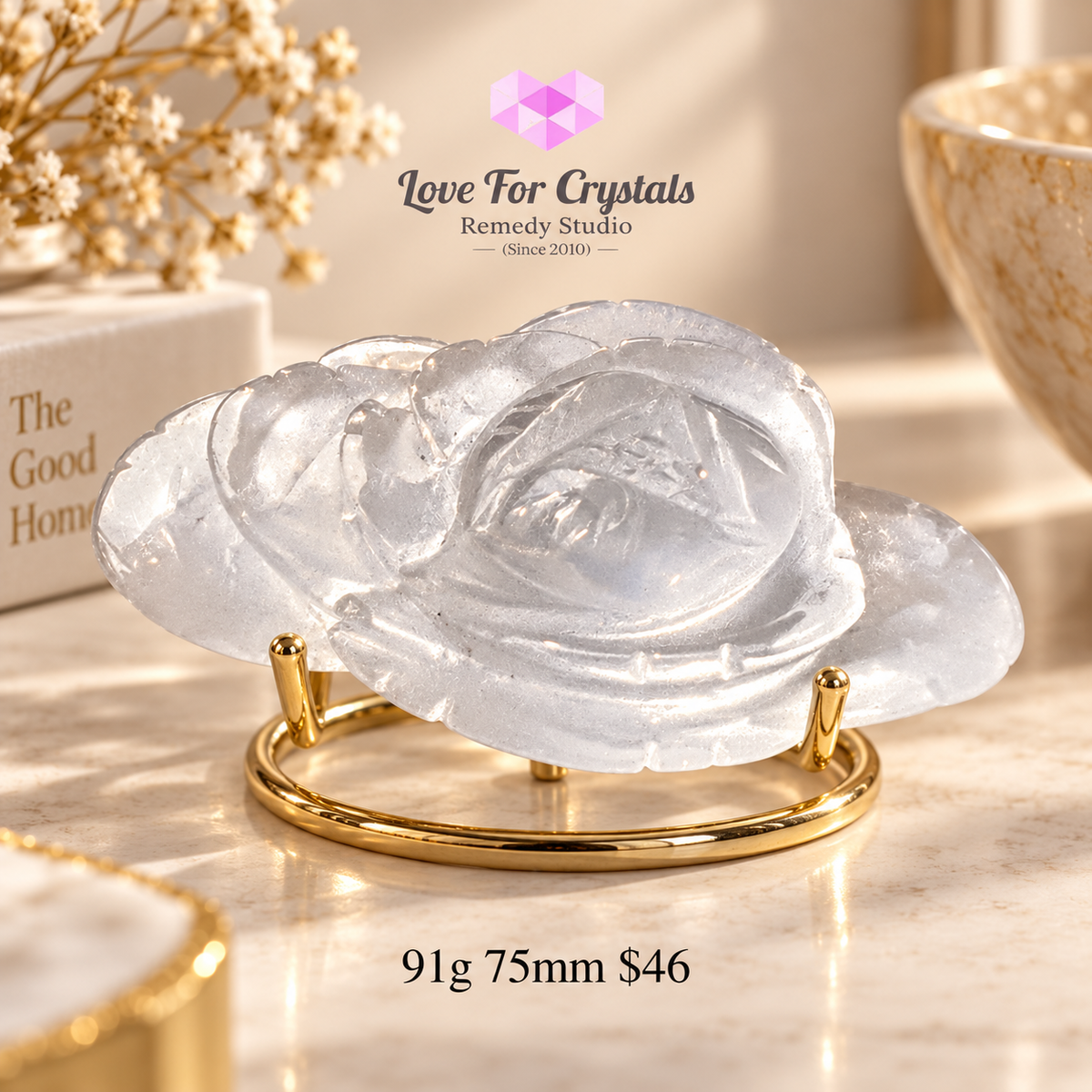 Clear Quartz Carved Roses (Beauty & Positivity)