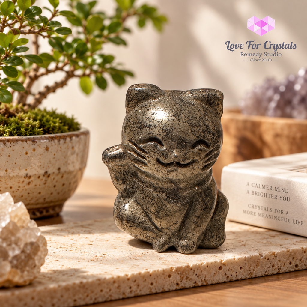 Pyrite Money Cat 55mm (Encoded for Wealth Magnetism)
