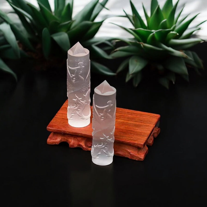 Selenite Phoenix Carved Tower 10cm (Pre-coded & Activated) Other Half of Selenite Dragon Tower