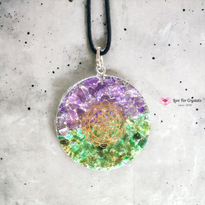 Amethyst & Aventurine Pocket Or Pendant Orgonite With Sri Yantra Symbol (Success Luck Happiness)
