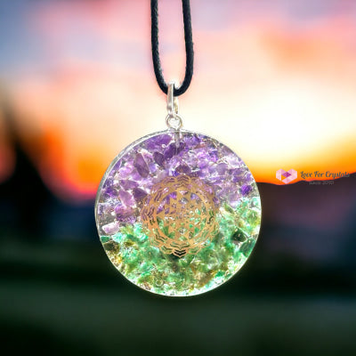 Amethyst & Aventurine Pocket Or Pendant Orgonite With Sri Yantra Symbol (Success Luck Happiness)