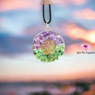 Amethyst & Aventurine Pocket Or Pendant Orgonite With Sri Yantra Symbol (Success Luck Happiness)