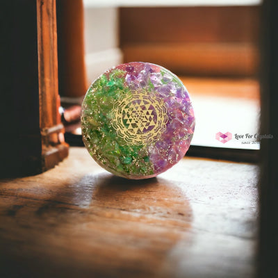 Amethyst & Aventurine Pocket Or Pendant Orgonite With Sri Yantra Symbol (Success Luck Happiness)