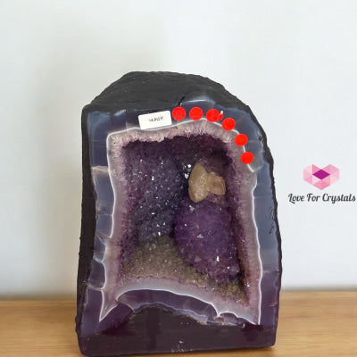 Amethyst Cave in Agate with Calcite Growth and Spirit Amethyst 14.8 kgs (Brazil) 22x31x8cm Amethyst