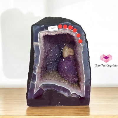 Amethyst Cave in Agate with Calcite Growth and Spirit Amethyst 14.8 kgs (Brazil) 22x31x8cm Amethyst