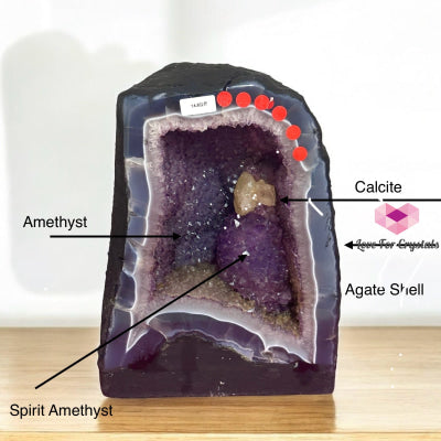 Amethyst Cave in Agate with Calcite Growth and Spirit Amethyst 14.8 kgs (Brazil) 22x31x8cm Amethyst