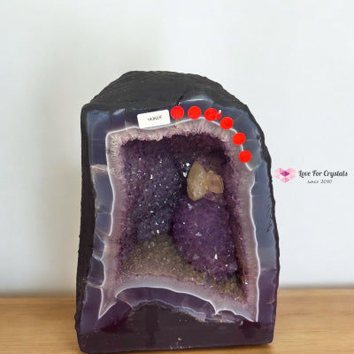 Amethyst Cave in Agate with Calcite Growth and Spirit Amethyst 14.8 kgs (Brazil) 22x31x8cm Amethyst