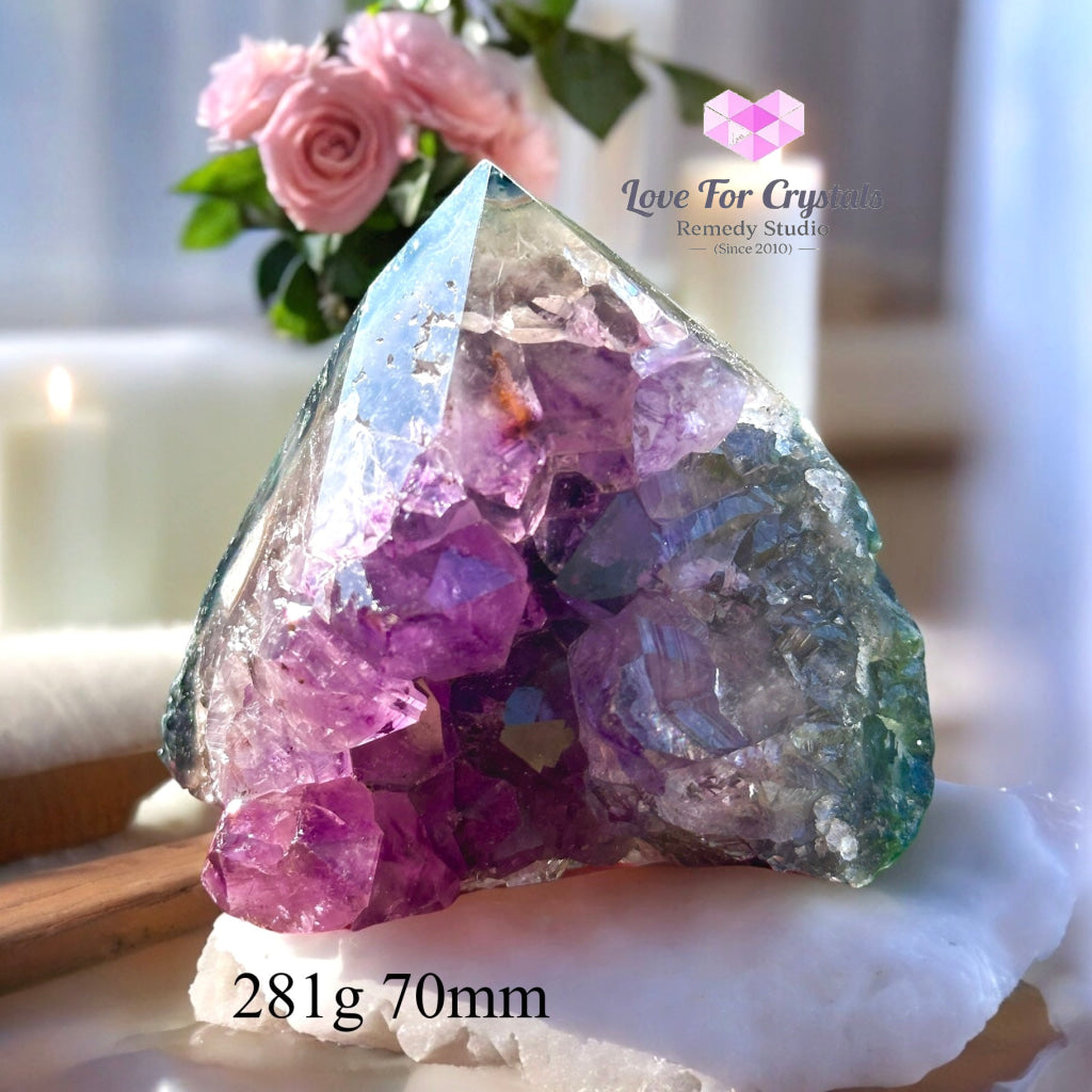 Amethyst Cluster Druse With Banded Agate Shell Base (Mountain-Shaped) Rare!!! (Brazil) 281G 70Mm