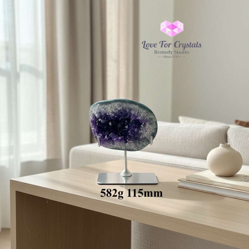 Amethyst Cluster on Agate with Stand (Peace & Success) - 582g 115mm - Amethyst