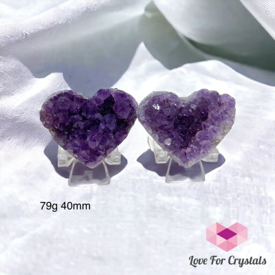 Amethyst Druse Twin Hearts With Stands (Uruguay) 79G 40Mm (Pair)