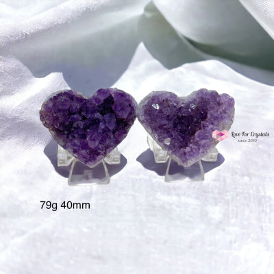 Amethyst Druse Twin Hearts With Stands (Uruguay) 79G 40Mm (Pair)