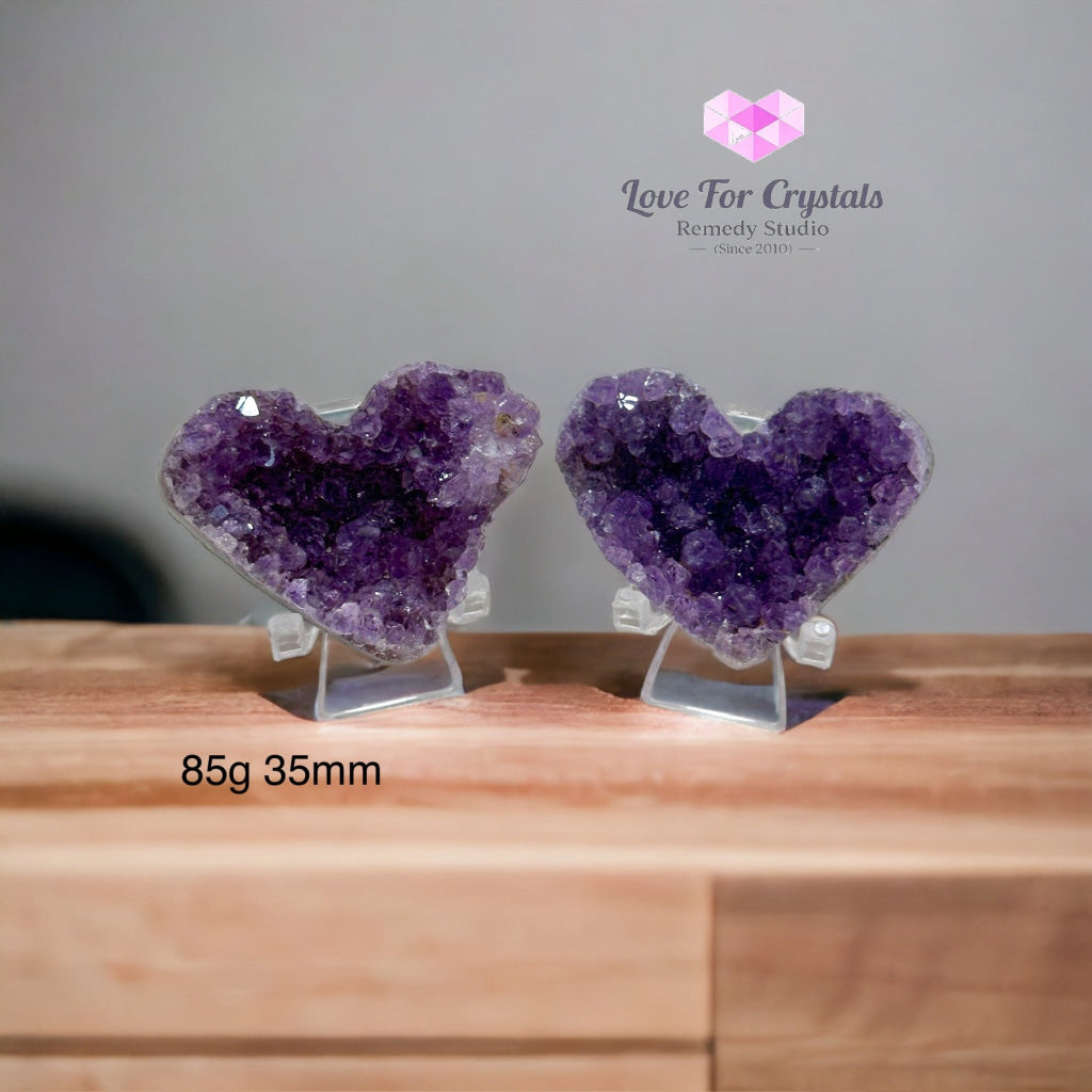 Amethyst Druse Twin Hearts With Stands (Uruguay) 85G 35Mm (Pair)