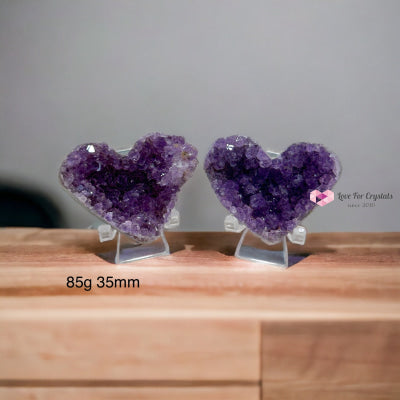 Amethyst Druse Twin Hearts With Stands (Uruguay) 85G 35Mm (Pair)
