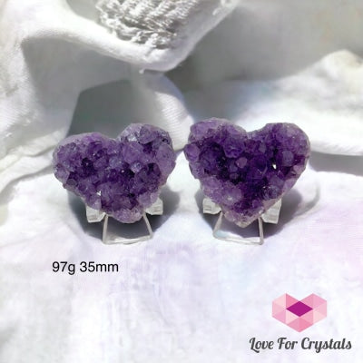 Amethyst Druse Twin Hearts With Stands (Uruguay) 97G 35Mm (Pair)