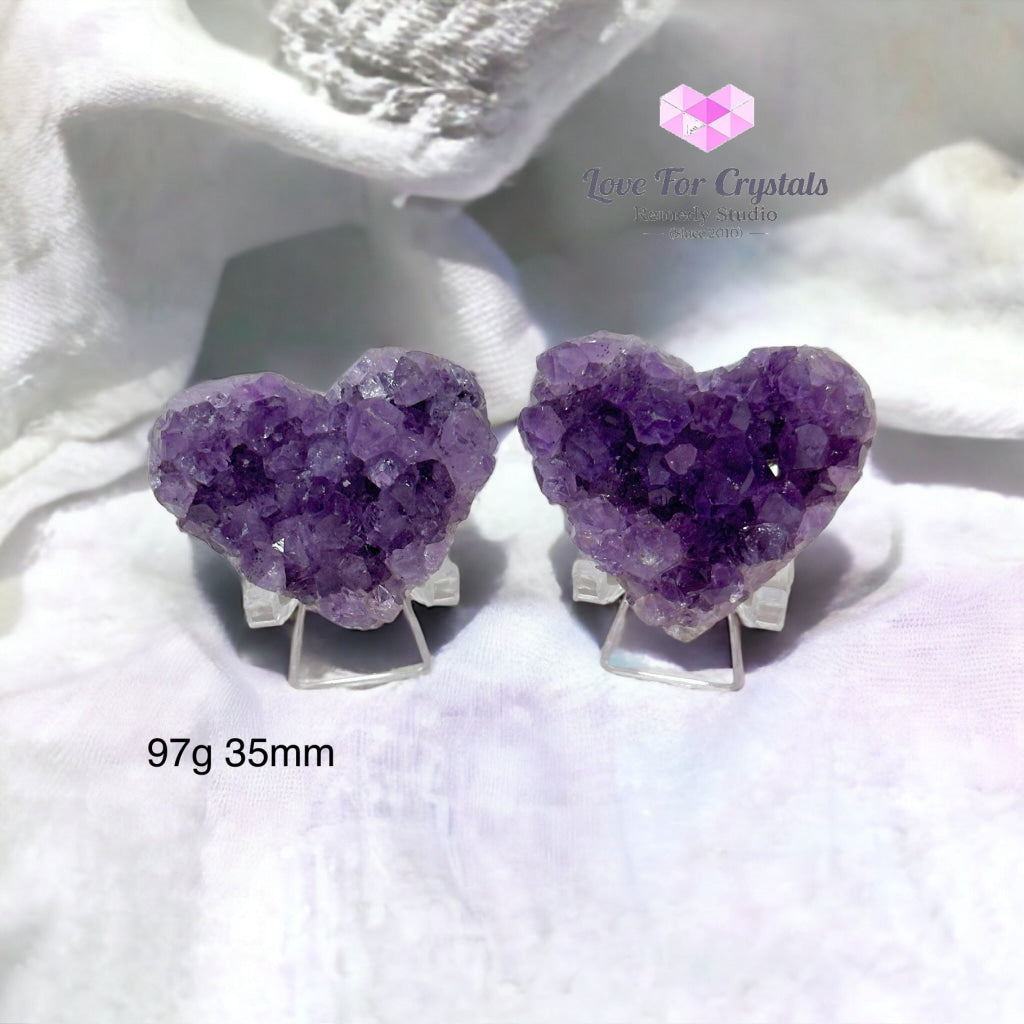 Amethyst Druse Twin Hearts With Stands (Uruguay) 97G 35Mm (Pair)
