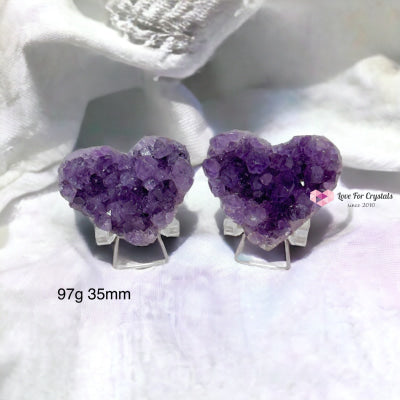 Amethyst Druse Twin Hearts With Stands (Uruguay) 97G 35Mm (Pair)