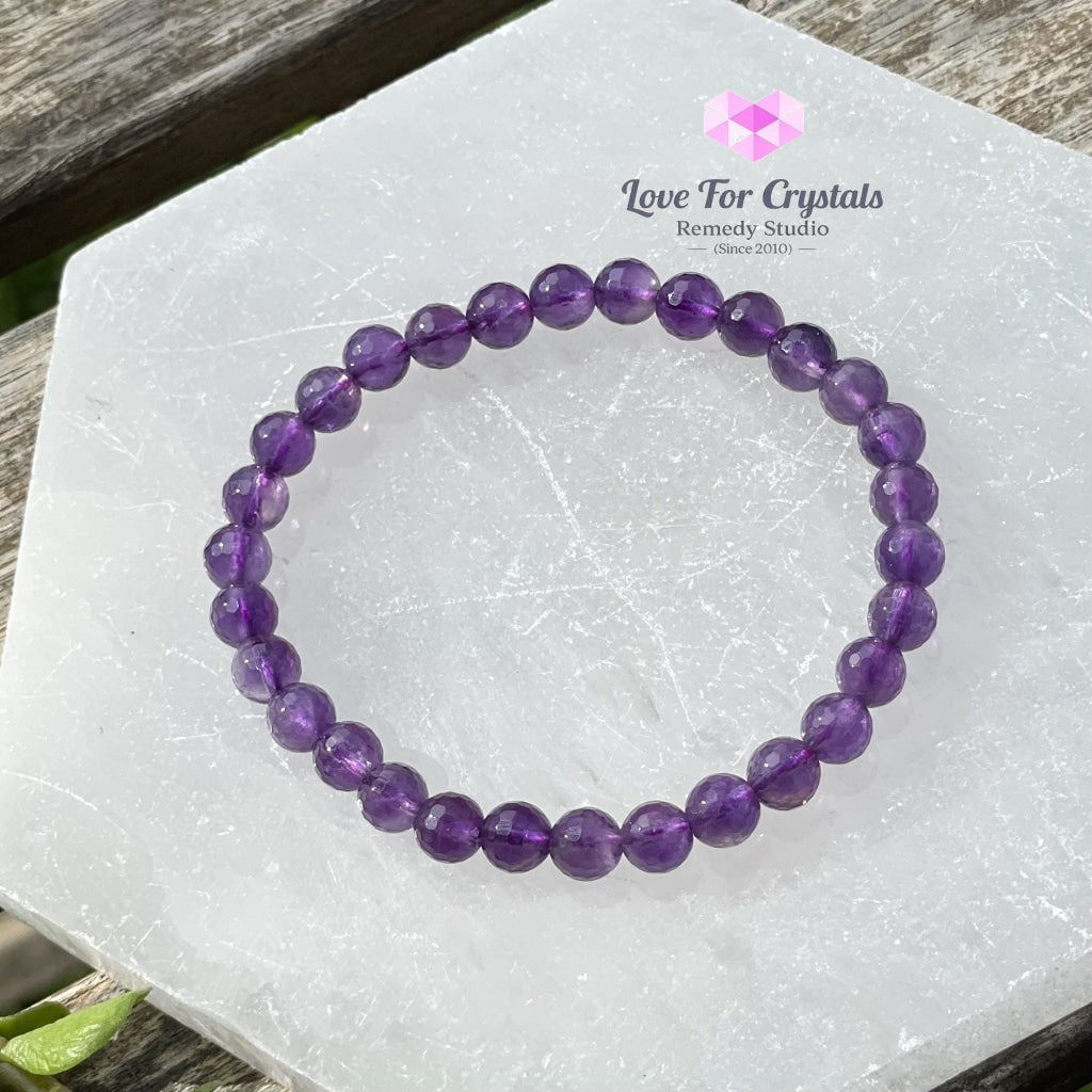 Amethyst Gemstone Energy Bracelet (Focus) 6Mm Faceted