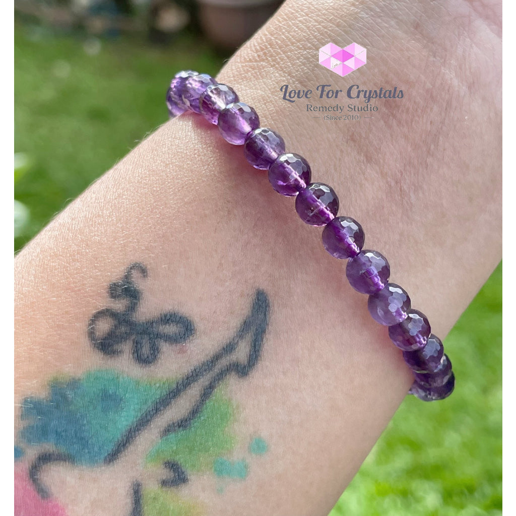 Amethyst Gemstone Energy Bracelet (Focus) 6Mm Faceted