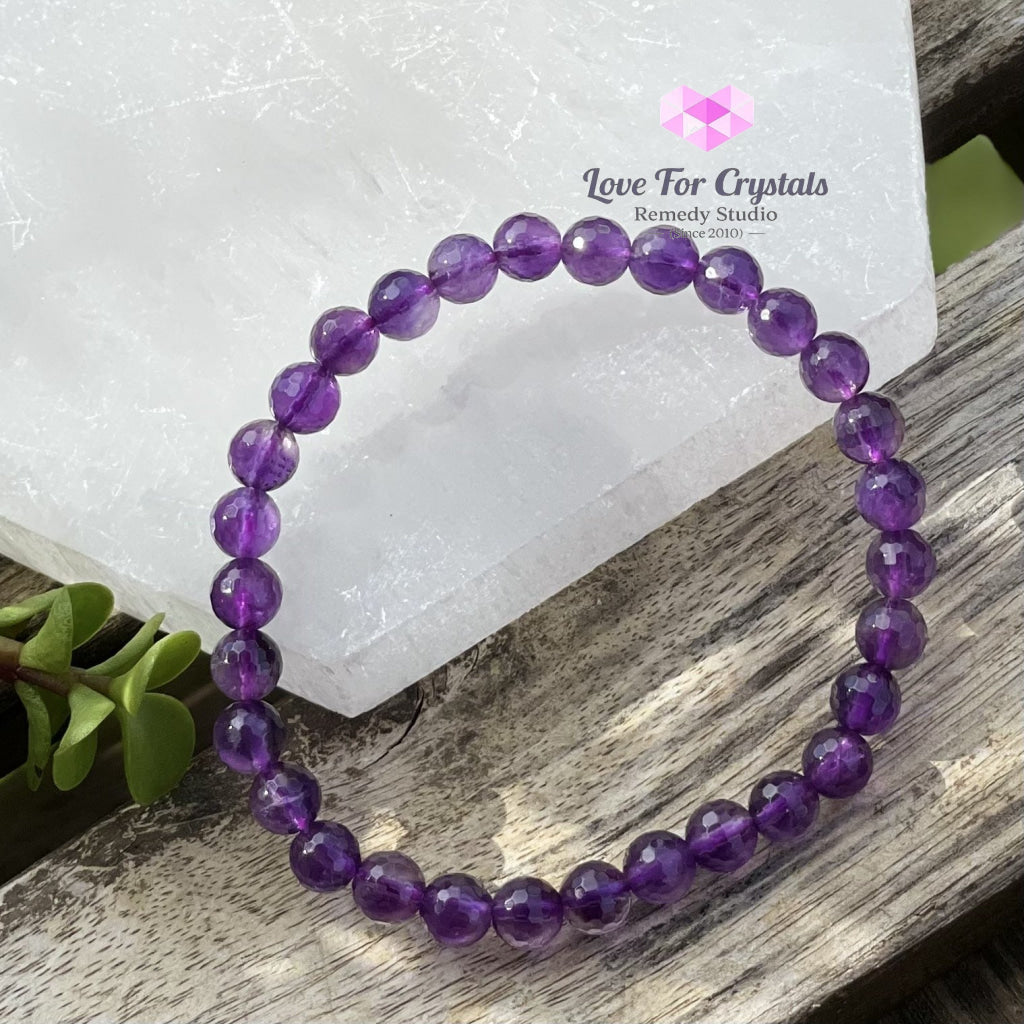 Amethyst Gemstone Energy Bracelet (Focus) 6Mm Faceted