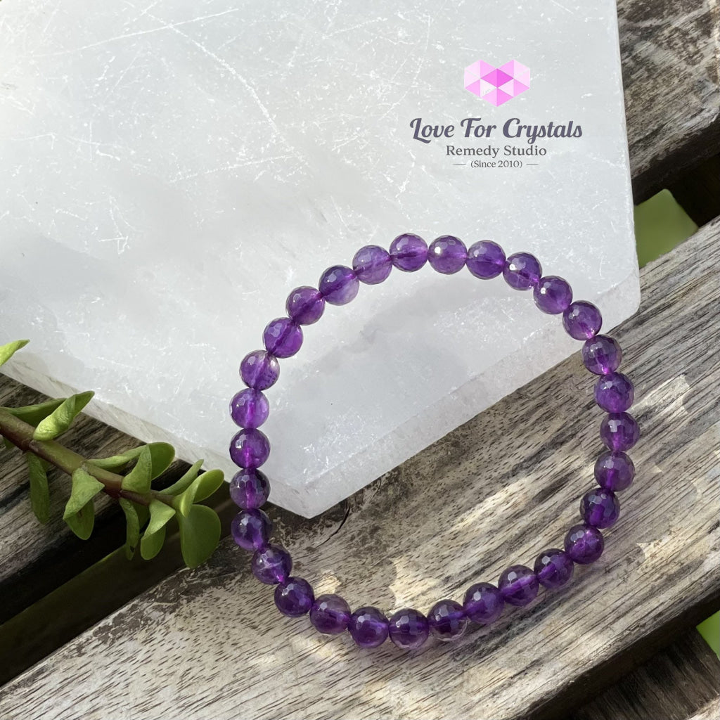 Amethyst Gemstone Energy Bracelet (Focus) 6Mm Faceted 5.5