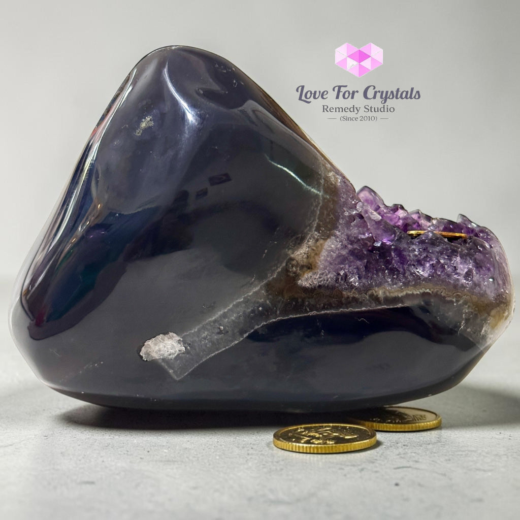 Amethyst on Agate Money Catcher 878g 130mm - 878g 130mm - Amethyst