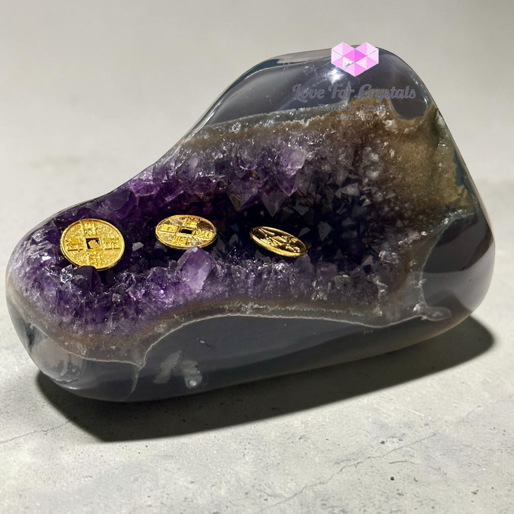 Amethyst on Agate Money Catcher 878g 130mm - 878g 130mm - Amethyst