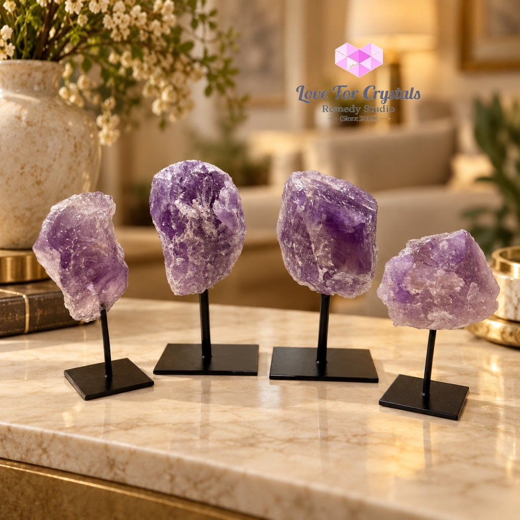 Amethyst Raw Mounted on Black Metal Stand (Brazil) Success Anchor - Amethyst
