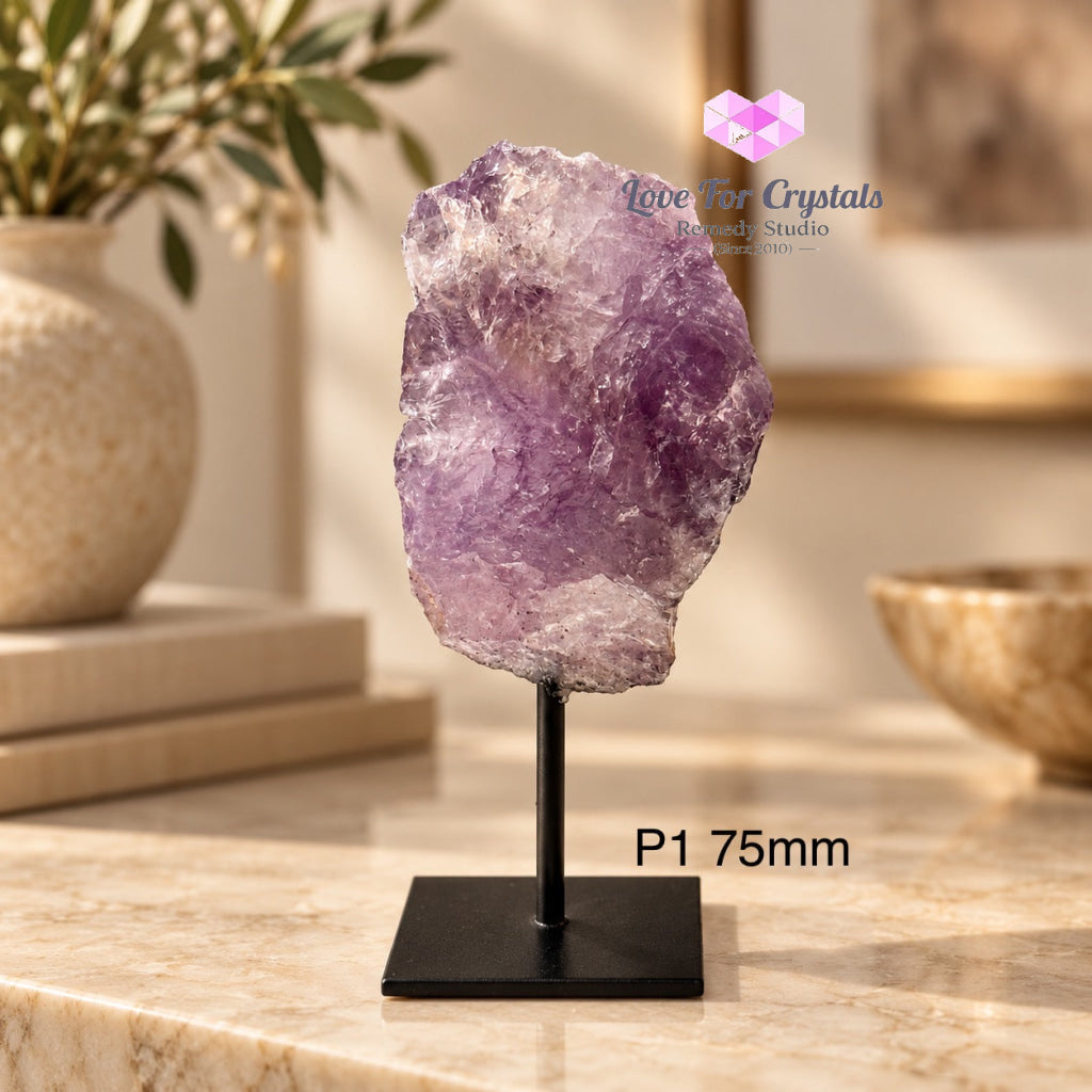 Amethyst Raw Mounted on Black Metal Stand (Brazil) Success Anchor - P1 75mm - Amethyst