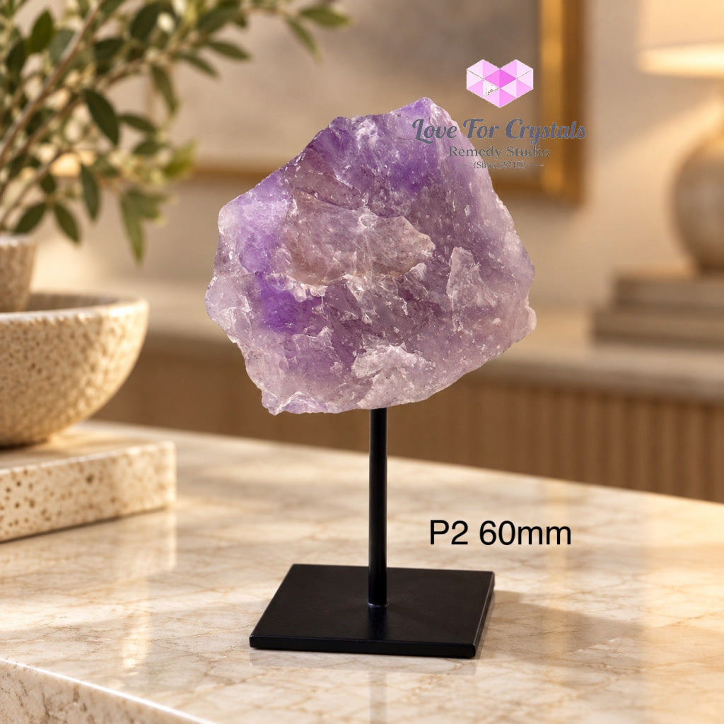 Amethyst Raw Mounted on Black Metal Stand (Brazil) Success Anchor - P2 60mm - Amethyst