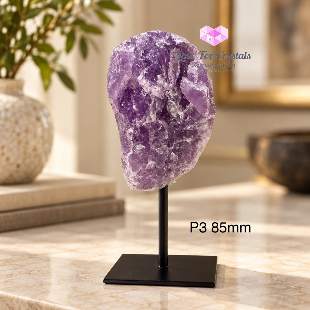 Amethyst Raw Mounted on Black Metal Stand (Brazil) Success Anchor - P3 85mm - Amethyst