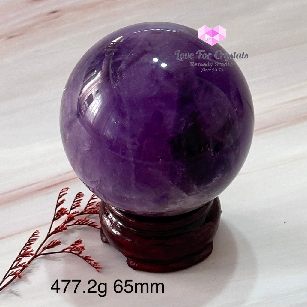 Amethyst Sphere 60-70Mm Aaa (Brazil)With Wooden Stand 477.2G 65Mm Crystals Balls