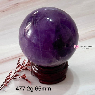 Amethyst Sphere 60-70Mm Aaa (Brazil)With Wooden Stand 477.2G 65Mm Crystals Balls