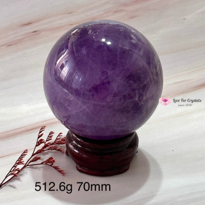 Amethyst Sphere 60-70Mm Aaa (Brazil)With Wooden Stand 512.6G 70Mm Crystals Balls