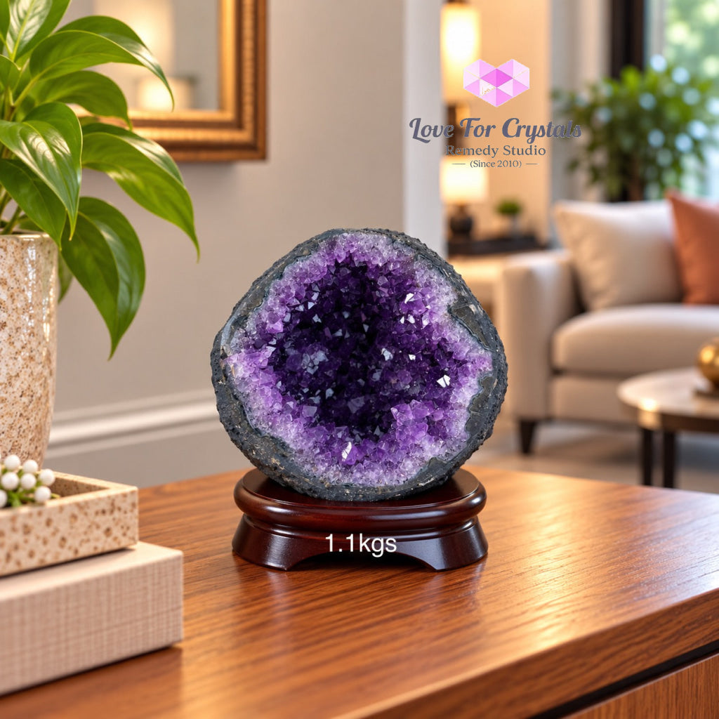 Amethyst Wealth & Success Bowl with Wooden Base (Brazil) - 1.1kgs - Amethyst