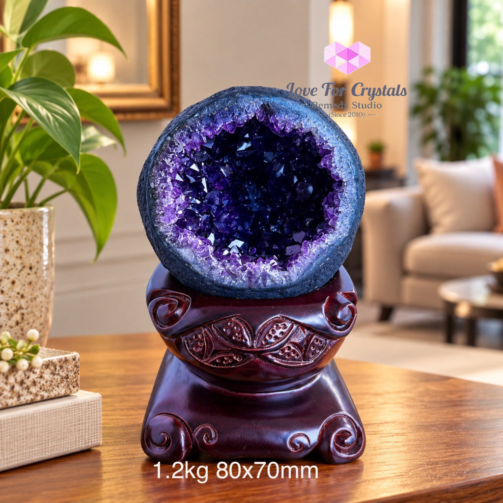 Amethyst Wealth & Success Bowl with Wooden Base (Brazil) - 1.2kgs 80x70mm - Amethyst