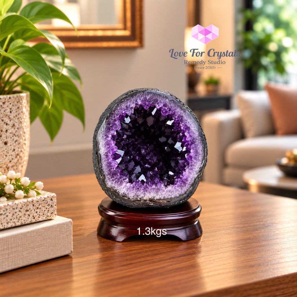Amethyst Wealth & Success Bowl with Wooden Base (Brazil) - 1.3kgs - Amethyst