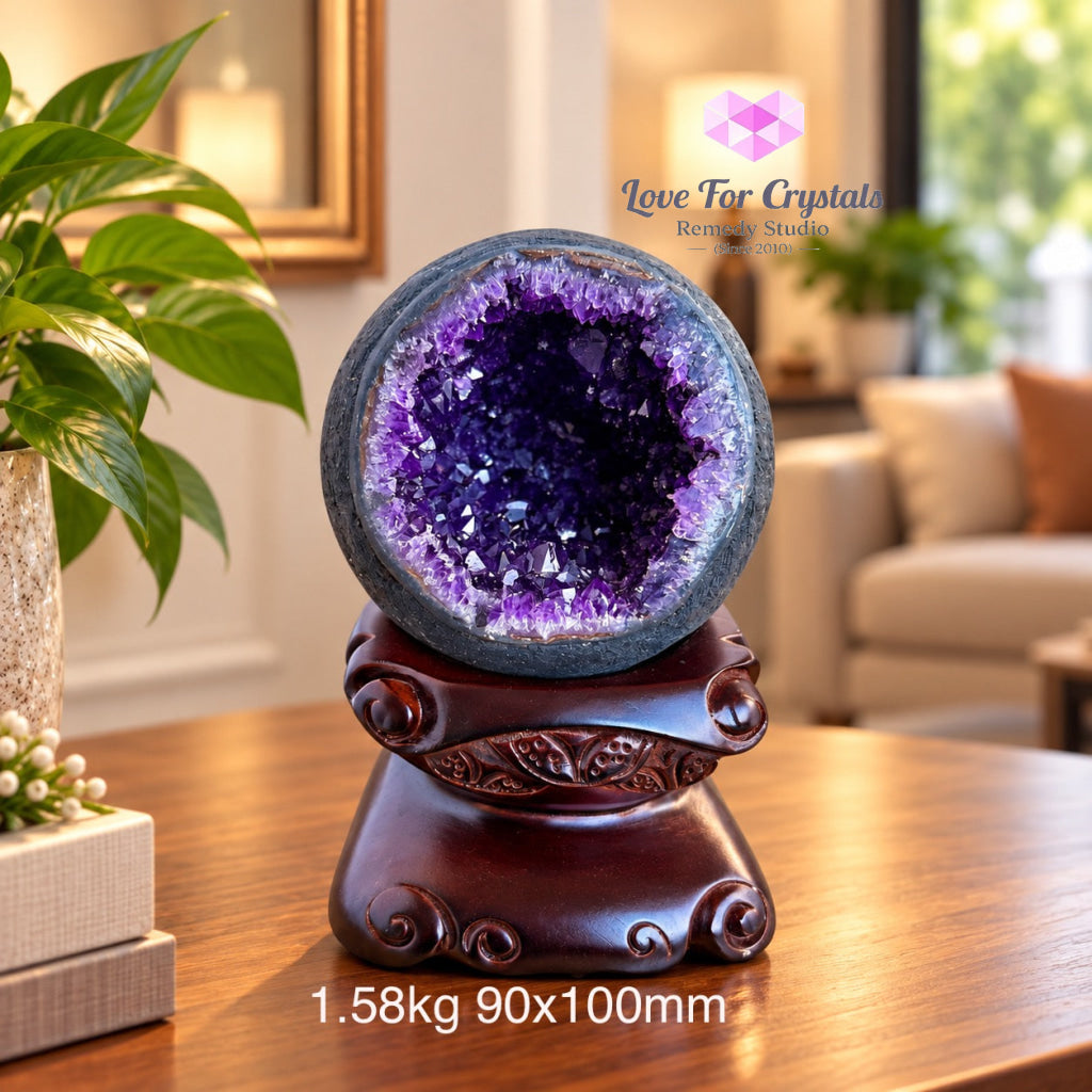 Amethyst Wealth & Success Bowl with Wooden Base (Brazil) - 1.58kgs 90x100mm - Amethyst