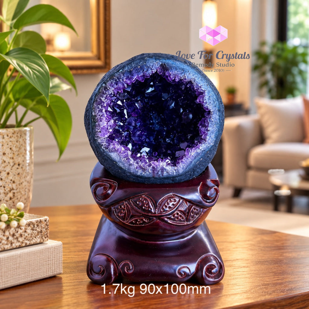 Amethyst Wealth & Success Bowl with Wooden Base (Brazil) - 1.7kgs 90x100mm - Amethyst