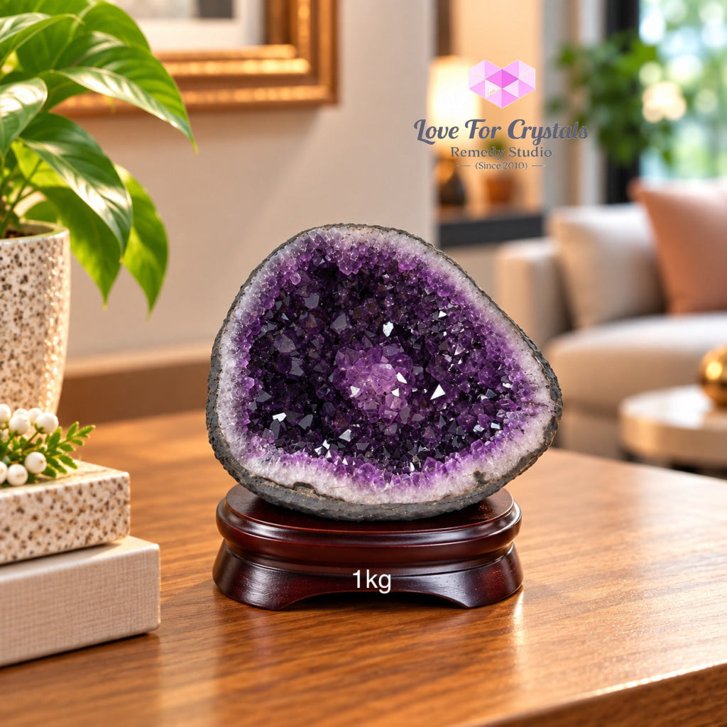 Amethyst Wealth & Success Bowl with Wooden Base (Brazil) - 1kg - Amethyst