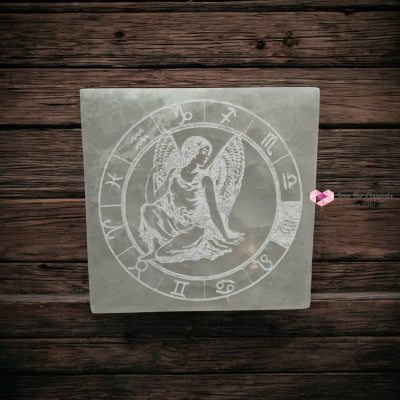 Angel Zodiac Selenite Charging Square Plate 10cm (For Manifestation & Alignment) Pre-coded & Activated Angel Zodiac