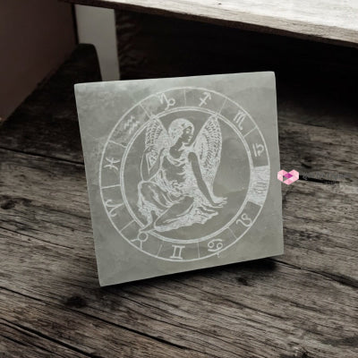 Angel Zodiac Selenite Charging Square Plate 10cm (For Manifestation & Alignment) Pre-coded & Activated Angel Zodiac