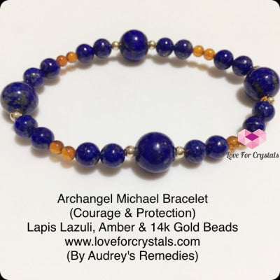 Archangel Michael Crystal Bracelet (Courage & Protection) By Audreys Remedies (Lapis Lazuli Amber