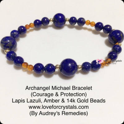 Archangel Michael Crystal Bracelet (Courage & Protection) By Audreys Remedies (Lapis Lazuli Amber
