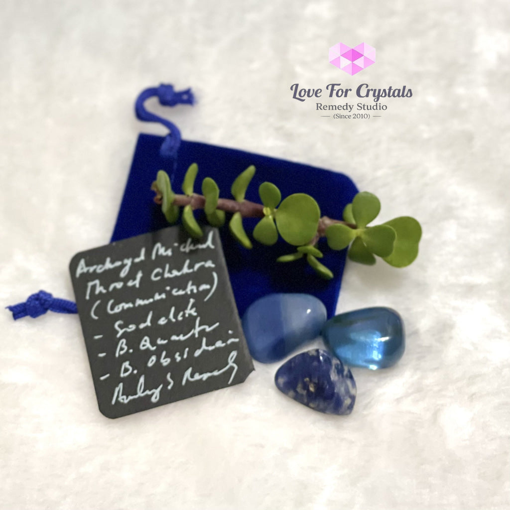 Archangel Michael Throat Chakra Remedy Set (Communication And Expression) Random With Velvet Pouch