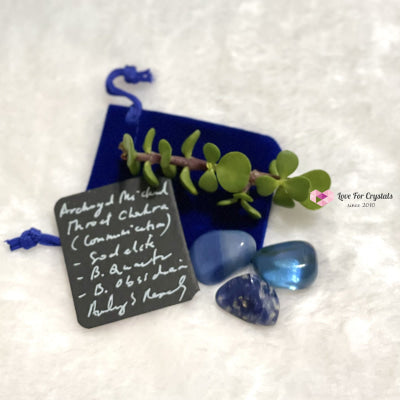 Archangel Michael Throat Chakra Remedy Set (Communication And Expression) Random With Velvet Pouch