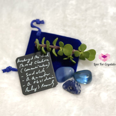 Archangel Michael Throat Chakra Remedy Set (Communication And Expression) Random With Velvet Pouch