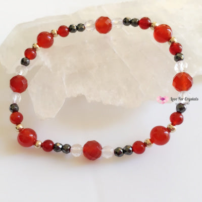 Archangel Uriel Bracelet (Stability) - Red Agate Hematite Clear Quartz With 14K Gold-Filled Beads