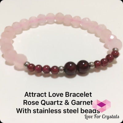 Attract Love Bracelet (6Mm) Rose Quartz Garnet Stainless Steel Beads) Audreys Remedies Remedy
